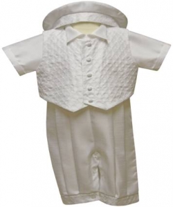 Boys Satin Christening Suit w/o Jacket-White